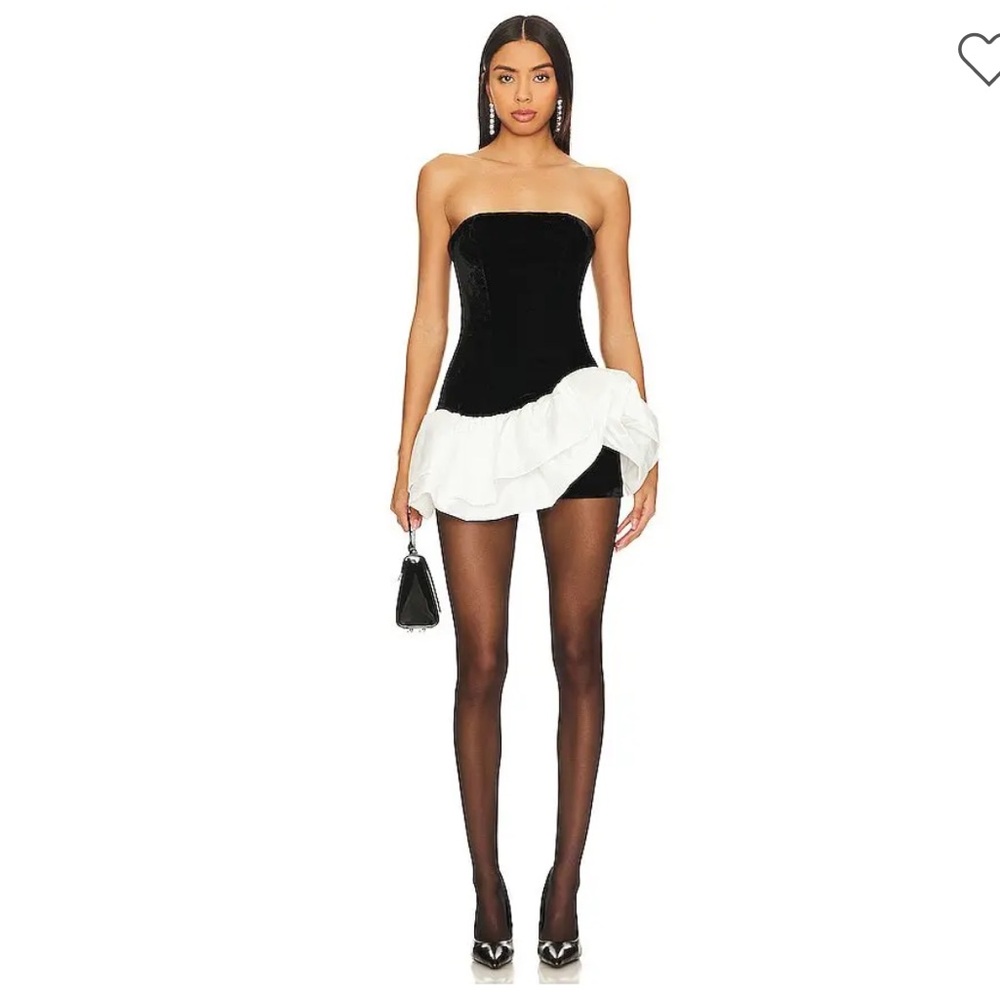 Ella Strapless Ruffle Dress in Black & White